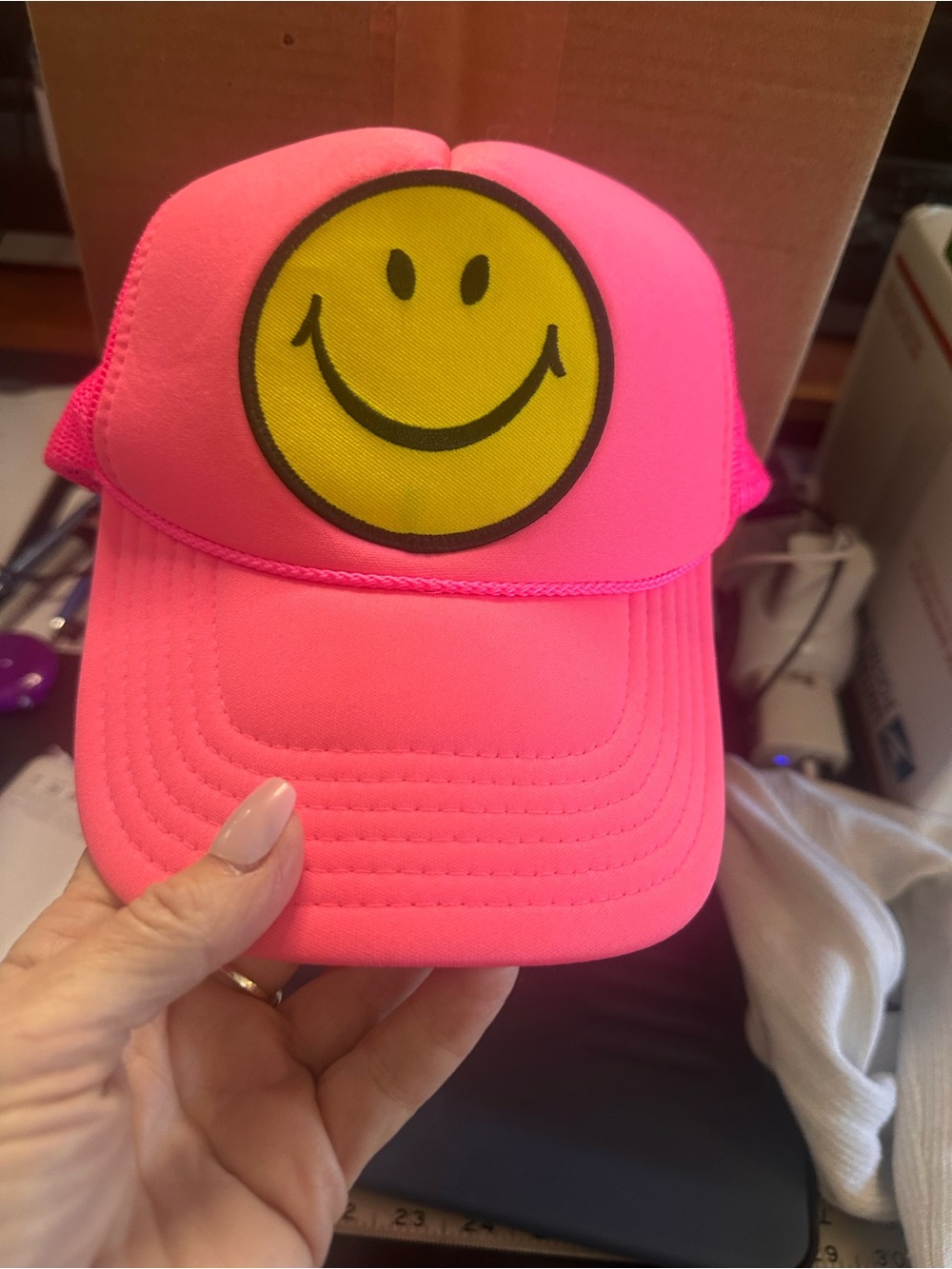 Aviator Nation Hat Neon Pink Smiley Face GUC